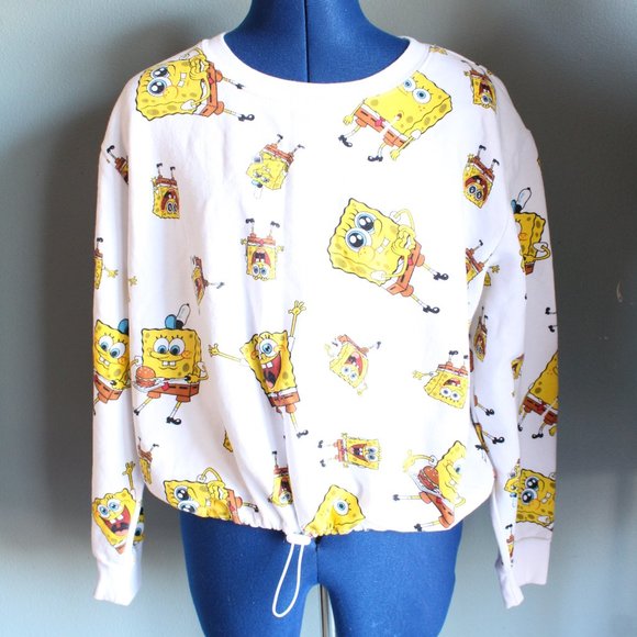 Nickelodeon Tops - Juniors SpongeBob SquarePants By Nickelodeon White/Yellow Sweatshirt ~XL~